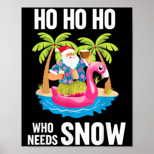 Christmas Palm Tree Santa Surfing Beach Vacation X Poster