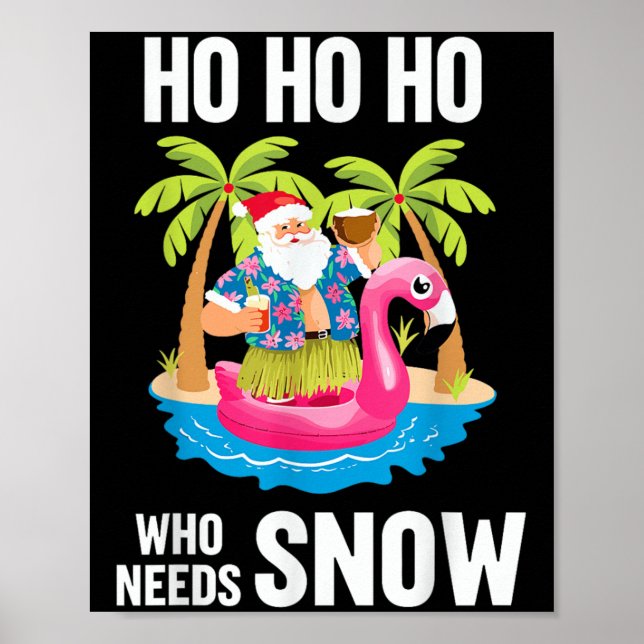 Christmas Palm Tree Santa Surfing Beach Vacation X Poster (Front)