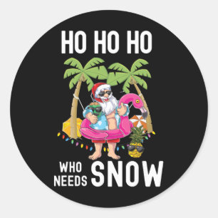 Christmas Palm Tree Santa Surfing Summer Beach Vac Classic Round Sticker