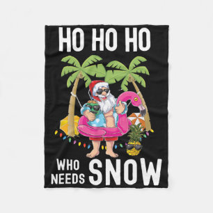 Christmas Palm Tree Santa Surfing Summer Beach Vac Fleece Blanket