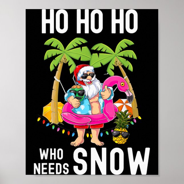 Christmas Palm Tree Santa Surfing Summer Beach Vac Poster (Front)