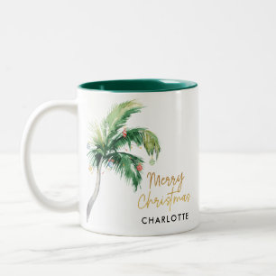 Christmas Palm Tree Script Custom Two-Tone Coffee Mug