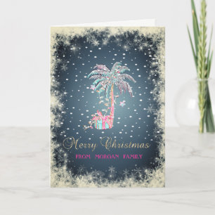 Christmas Palm Tree,Snow,Present Holiday Card
