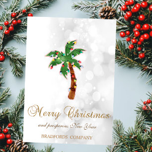 Christmas Palm Tree String Lights Bokeh Holiday Card