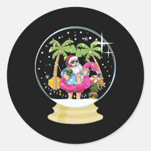 Christmas Palm Tree Surfing Beach Snow Globe Summe Classic Round Sticker