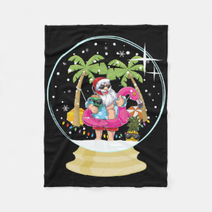 Christmas Palm Tree Surfing Beach Snow Globe Summe Fleece Blanket