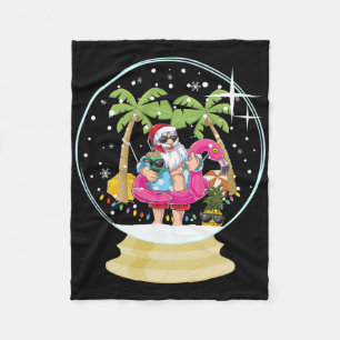 Christmas Palm Tree Surfing Beach Snow Globe Summe Fleece Blanket