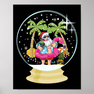 Christmas Palm Tree Surfing Beach Snow Globe Summe Poster