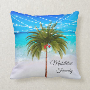 Christmas Palm Tree Tropical  Beach Lights Cushion