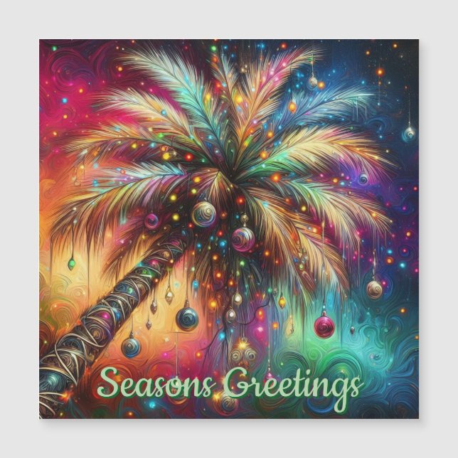 Christmas Palm Tree Tropical Beach Magnetic Card (Front)