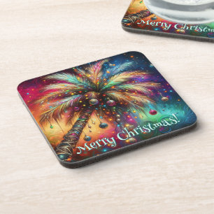 Christmas Palm Tree Tropical Beach Personalised Coaster