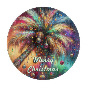 Christmas Palm Tree Tropical Beach Personalised Cutting Board