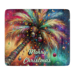 Christmas Palm Tree Tropical Beach Personalised Cutting Board