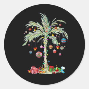 Christmas Palm Tree Tropical Xmas Beach Florida Ha Classic Round Sticker