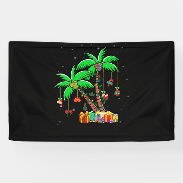 Christmas Palm Tree Tropical Xmas Coconut Lights Banner (Horizontal)