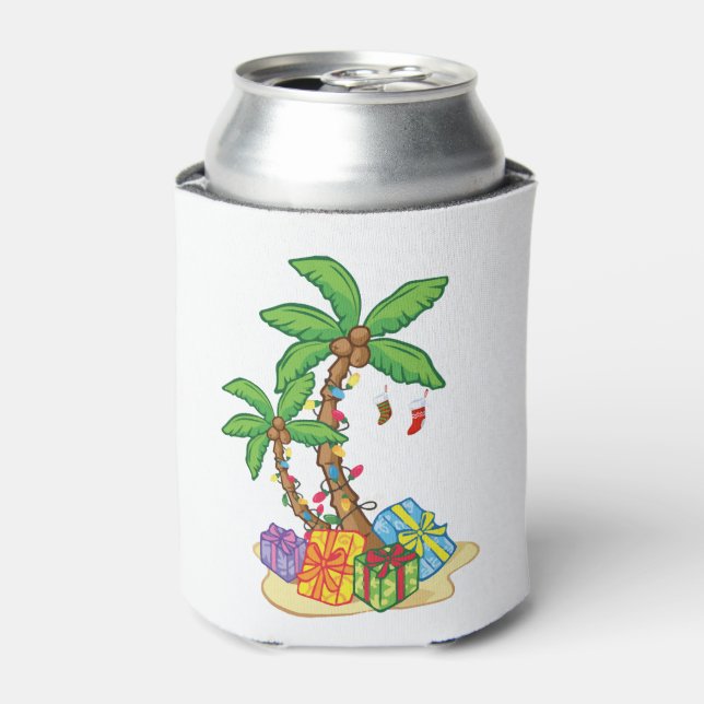 Christmas Palm Tree Tropical Xmas Coconut Lights Can Cooler (Can Front)