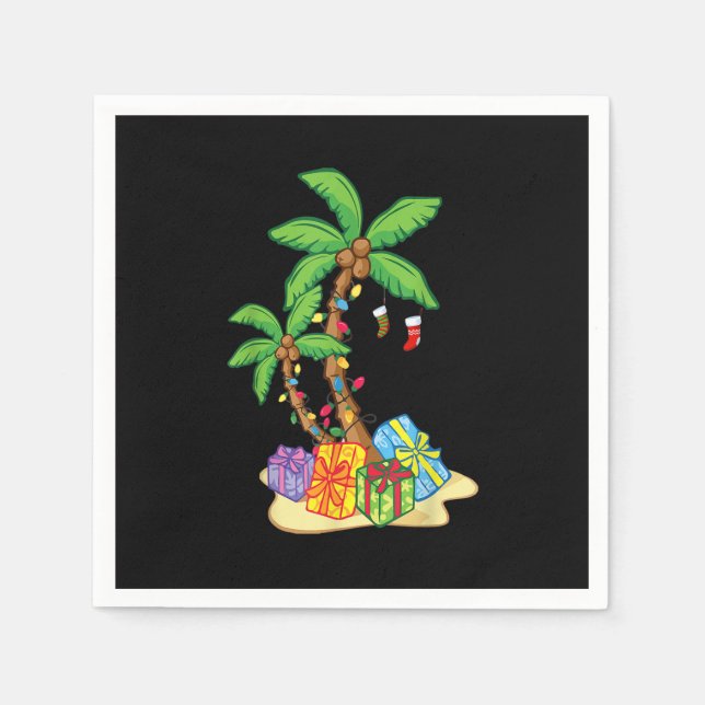 Christmas Palm Tree Tropical Xmas Coconut Lights F Napkin (Front)