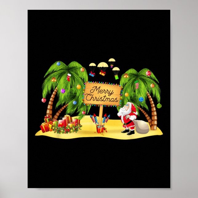 Christmas Palm Tree Tropical Xmas Coconut Lights P Poster (Front)