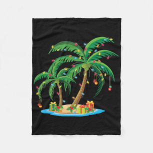 Christmas Palm Tree Tropical Xmas Gift Coconut Lig Fleece Blanket