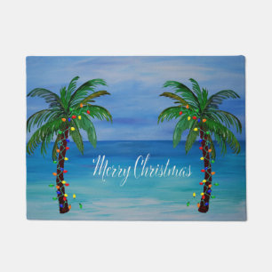 Christmas palm trees coastal home art  doormat