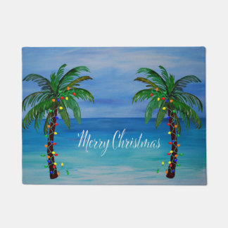 Christmas palm trees coastal home art doormat