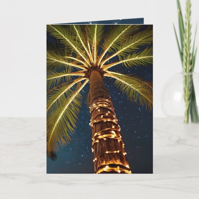 Christmas Palm Trees With Lights Holiday Card (Front)