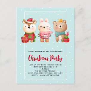 Christmas Pals - Reindeer Bear & Rabbit Invitation Postcard