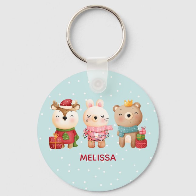 Christmas Pals - Reindeer, Bear & Rabbit Key Ring (Front)