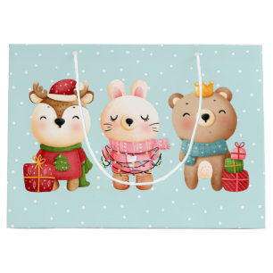Christmas Pals - Reindeer, Bear & Rabbit Large Gift Bag