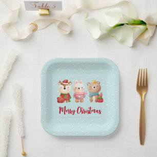 Christmas Pals - Reindeer, Bear & Rabbit Paper Plate