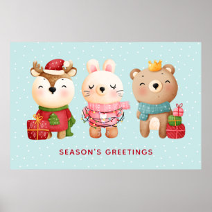Christmas Pals - Reindeer, Bear & Rabbit Poster