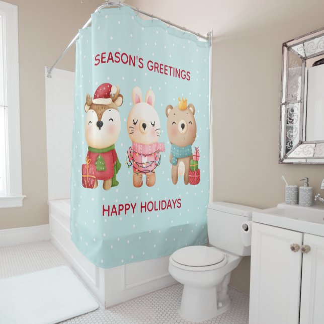 Christmas Pals - Reindeer, Bear & Rabbit Shower Curtain (In Situ)