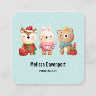 Christmas Pals - Reindeer Bear & Rabbit Square Business Card