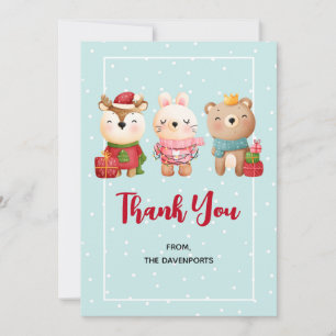 Christmas Pals - Reindeer Bear & Rabbit Thank You Card