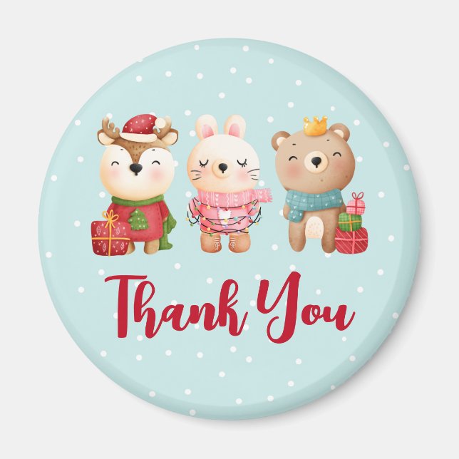 Christmas Pals - Reindeer, Bear & Rabbit Thank You Magnet (Front)