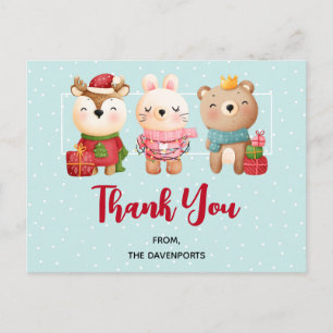 Christmas Pals - Reindeer Bear & Rabbit Thank You Postcard