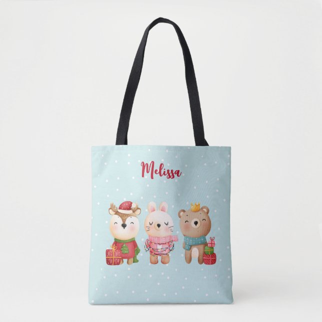Christmas Pals - Reindeer, Bear & Rabbit Tote Bag (Front)