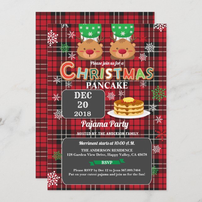Christmas pancake and pajama party red flannel invitation (Front/Back)