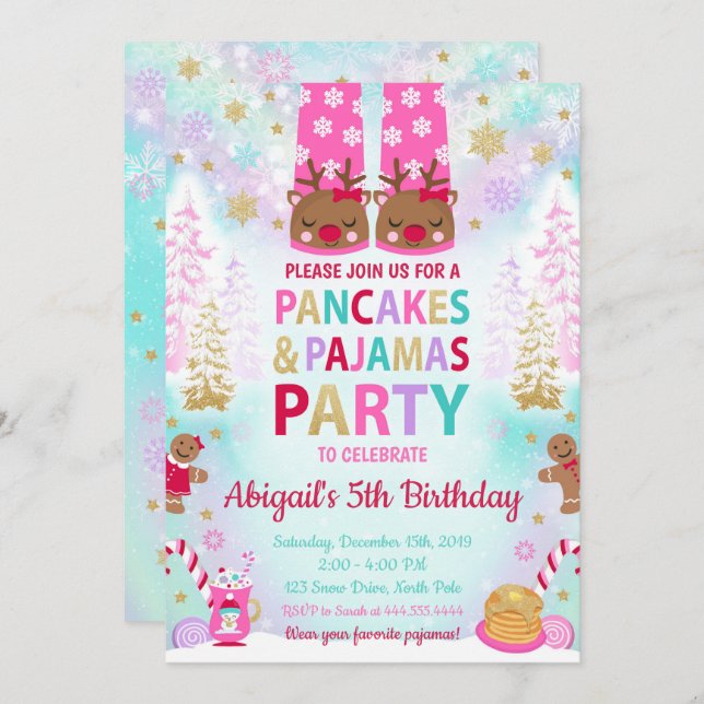 Christmas Pancakes and Pyjamas Birthday Invitation (Front/Back)