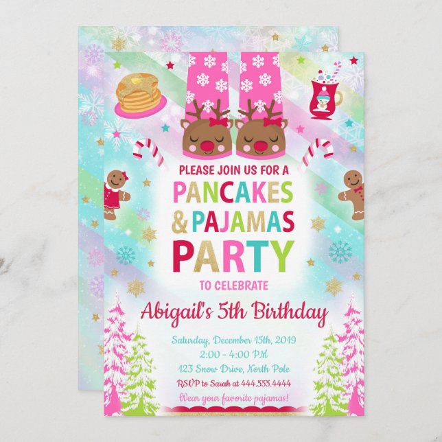 Christmas Pancakes and Pyjamas Birthday Invitation (Front/Back)