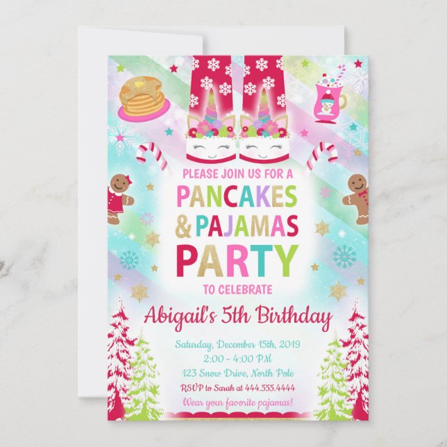 Christmas Pancakes and Pyjamas Birthday Invitation (Front)