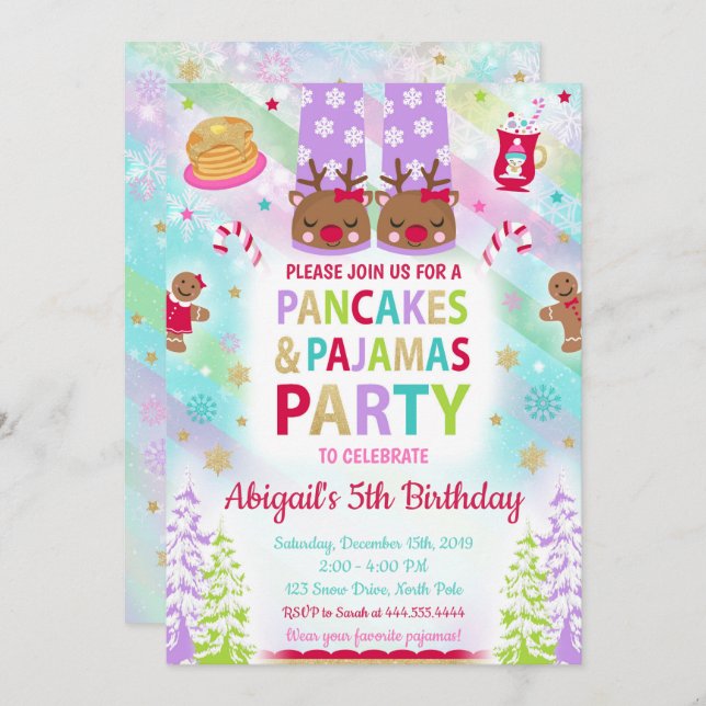 Christmas Pancakes and Pyjamas Birthday Invitation (Front/Back)