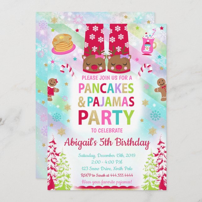 Christmas Pancakes and Pyjamas Birthday Invitation (Front/Back)