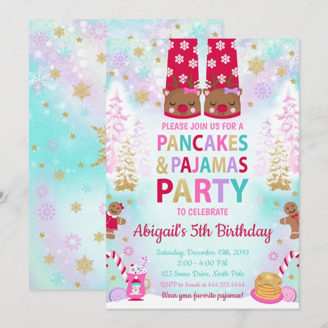 Christmas Pancakes and Pyjamas Birthday Invitation (Front/Back)
