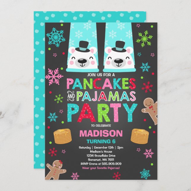 Christmas Pancakes And Pyjamas Invitation Bear (Front/Back)