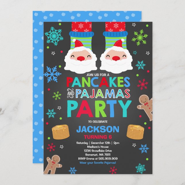 Christmas Pancakes And Pyjamas Invitation Santa (Front/Back)