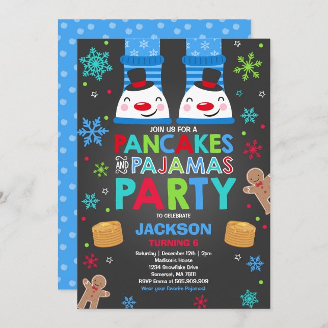 Christmas Pancakes And Pyjamas Invitation Snowman (Front/Back)