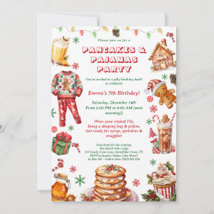 Christmas Pancakes & Pajamas Birthday Party  Invitation
