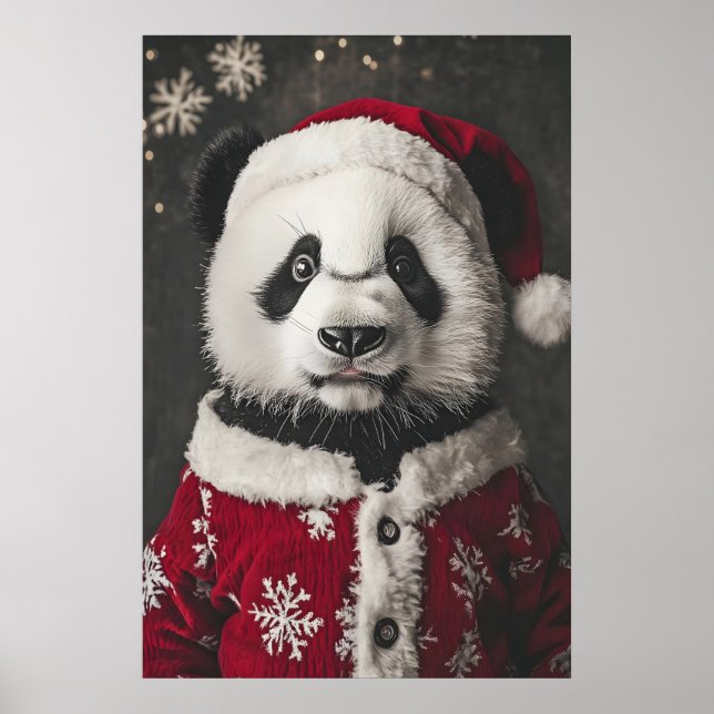 Christmas Panda Art Print, Funny Holiday Poster (Front)