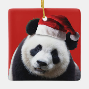 Christmas Panda Bear Ceramic Ornament
